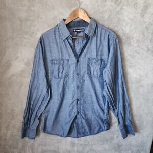 Airwalk Men's Large Blue Button-Up Shirt - Skateboard Style, Wear Above Pocket